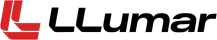 a red and black logo for llumar with a sun in the middle .
