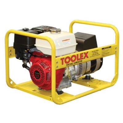 A blue portable generator with a black frame on a white background.