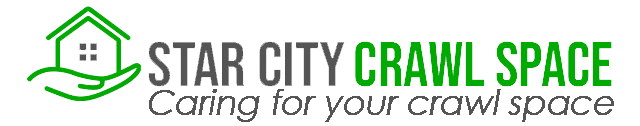 Logo for Star City Crawl Space. A green house in a green hand.