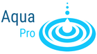 Aqua Pro logo with blue text and a blue water ripple icon