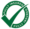 Green “Fully Insured” badge with a white checkmark inside a circular seal.
