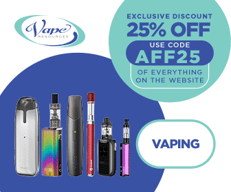 An advertisement for vape resources that says exclusive discount 25 % off use code aff25