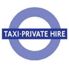 The logo for taxi private hire is a purple and white circle.