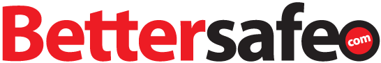 A red and black logo for bettersafeo.com