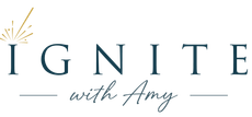 Logo reading “Ignite with Amy” in dark teal and gold with a starburst accent.