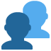 Two silhouettes of people, one in dark blue overlapping a light blue one.