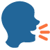 Blue silhouette of a person speaking, with orange speech bubbles.