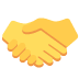 Yellow hands shaking, symbolizing agreement or partnership.