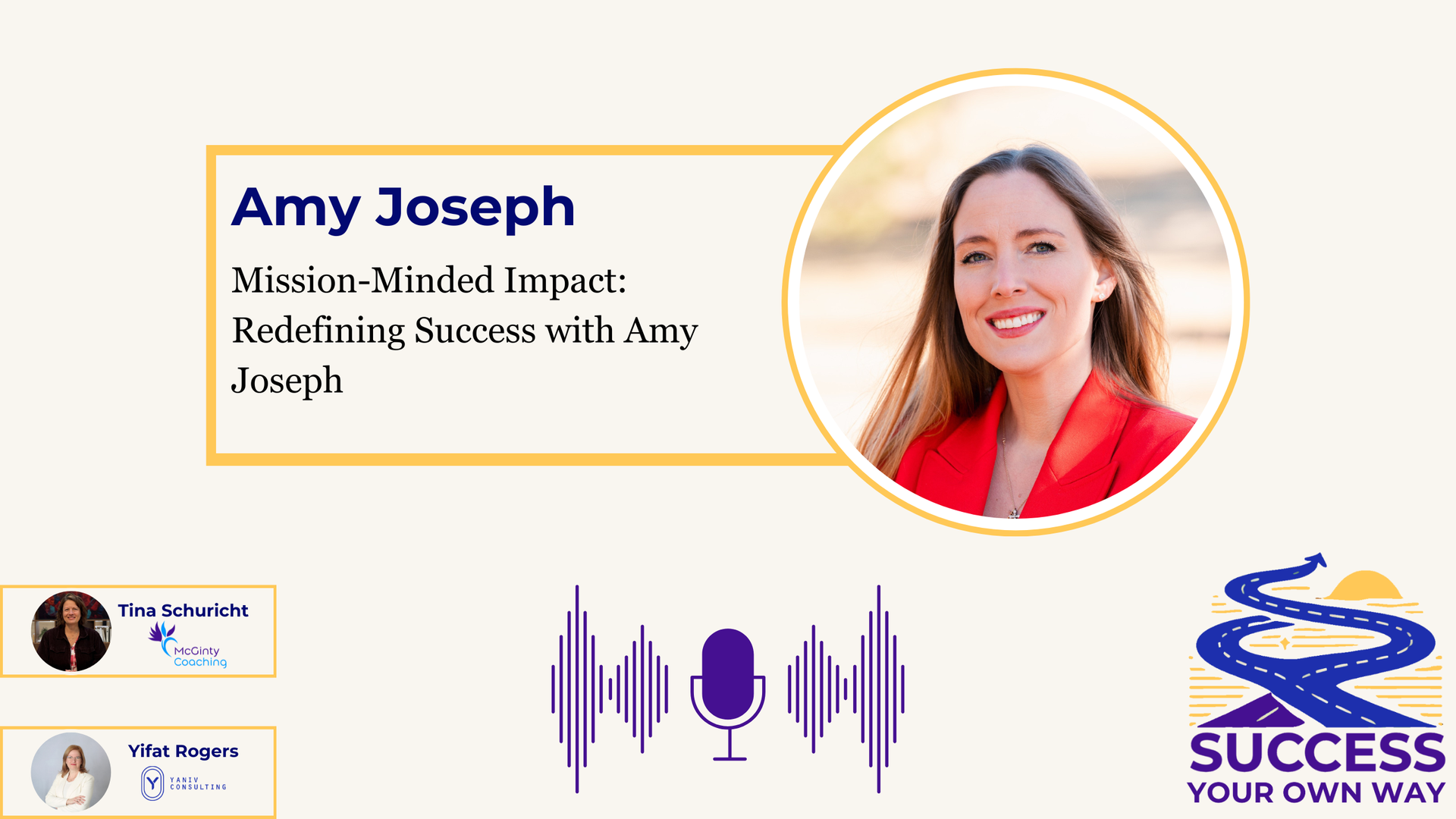 Amy Joseph in a podcast graphic titled
