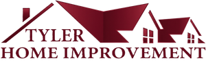 Tyler Home Improvement logo with maroon rooflines and house icons on a white background