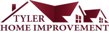 Tyler Home Improvement logo with maroon rooflines and house icons on a white background