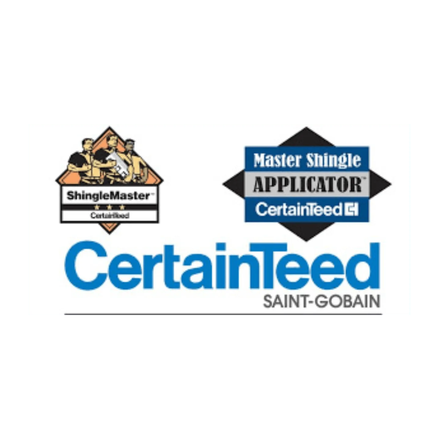 CertainTeed logo with Master Shingle Applicator and ShingleMaster badges