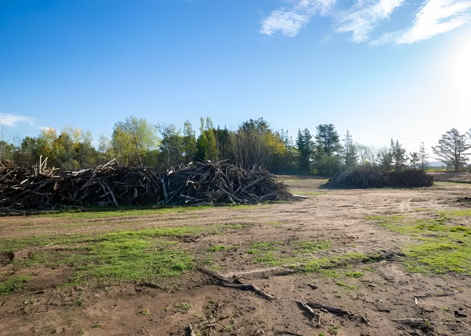 A Cleared Field With Piles of Brush, Trees in the Background — Garden City Slashing in Highfields, QLD