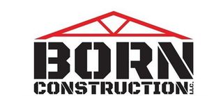 Logo for Born Construction featuring red roof and black bold text.