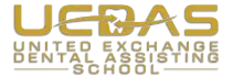 Logo for United Exchange Dental Assisting School in gold and white text