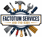 Factotum Services logo with tools around a gear and phone number 410-710-5301