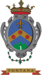 Stemma araldico con corona e scudo recante la scritta “FONTANA” nei colori oro, rosso e blu.