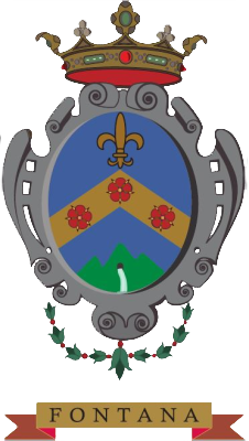 Stemma araldico con corona e scudo recante la scritta “FONTANA” nei colori oro, rosso e blu.