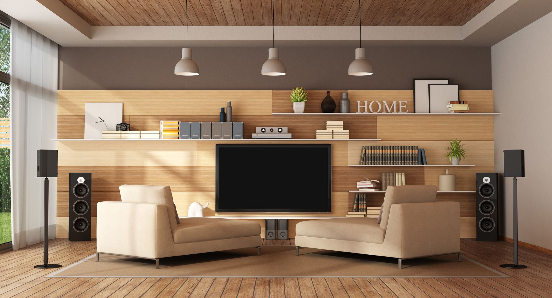Modern living room with home cinema system
