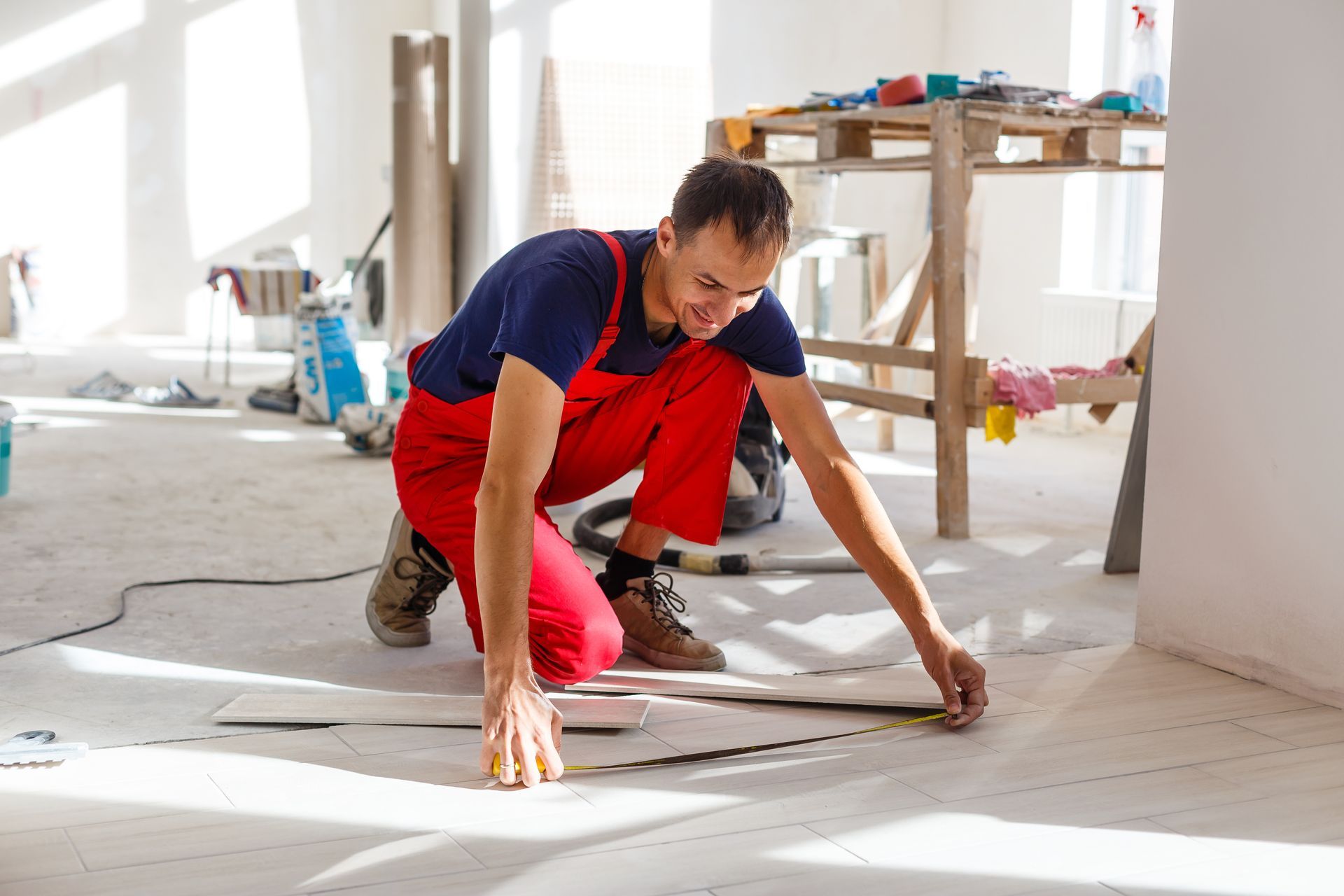 Checking horizon of installing tiles