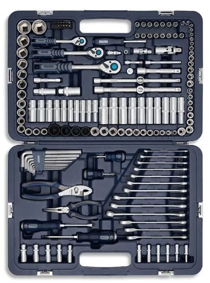 Caja de herramientas azul con 