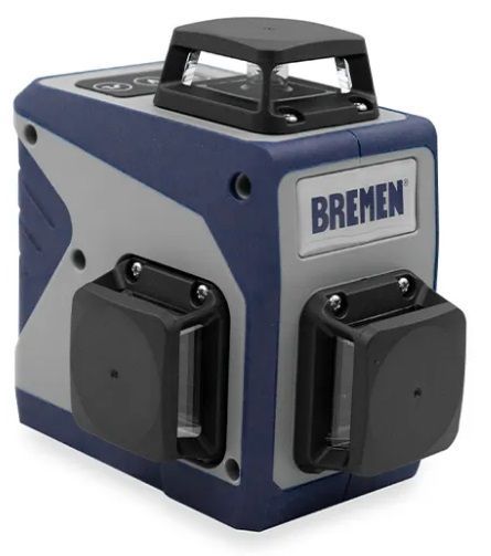 Nivel láser Bremen azul y gris que proyecta líneas.