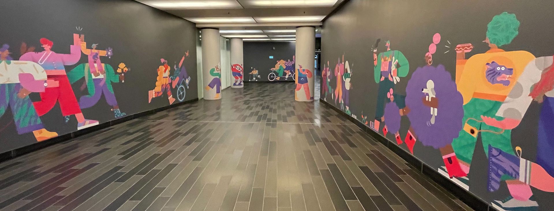 Palais des congres. Illustrations for a mural hallway