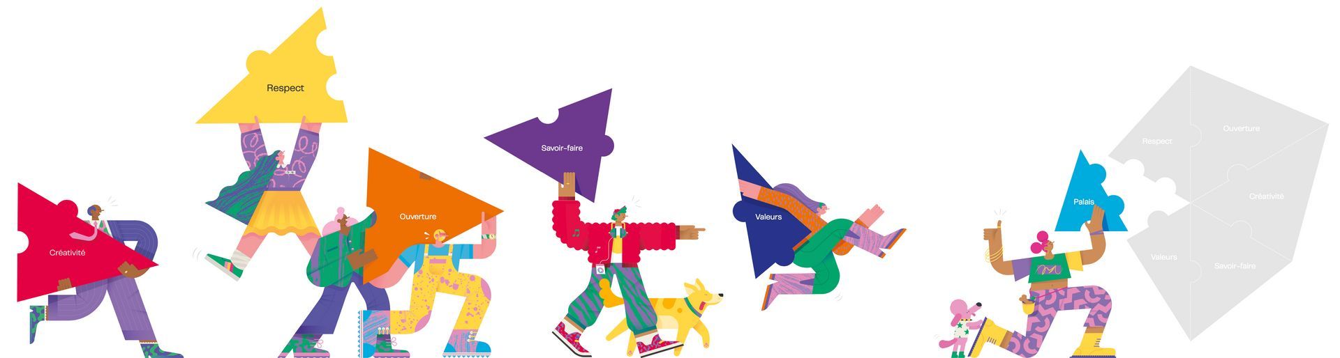 Palais des congres. Illustrations for a mural hallway