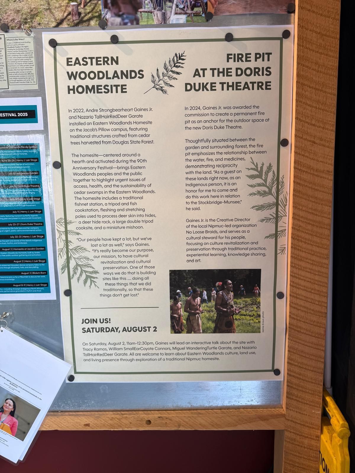 Poster about Eastern Woodlands Homesite and Fire Pit at Doris Duke Theatre.