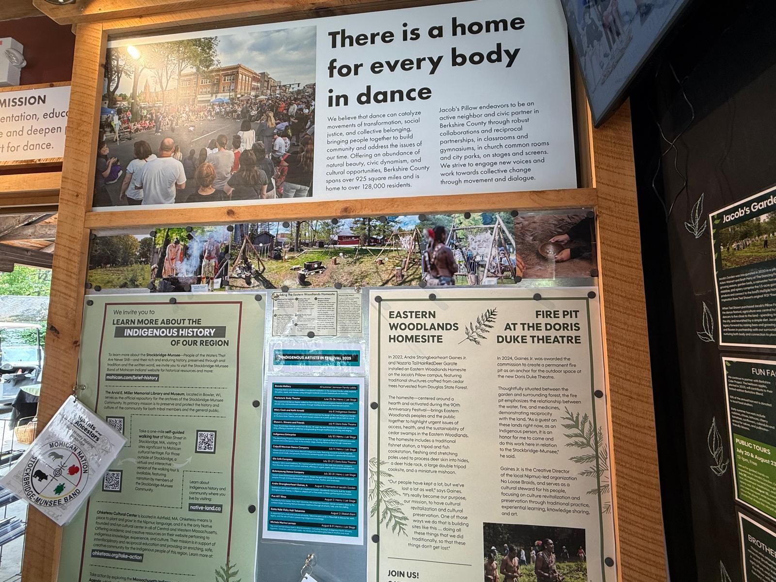 Bulletin board with photos, text, and announcements about dance and local events.