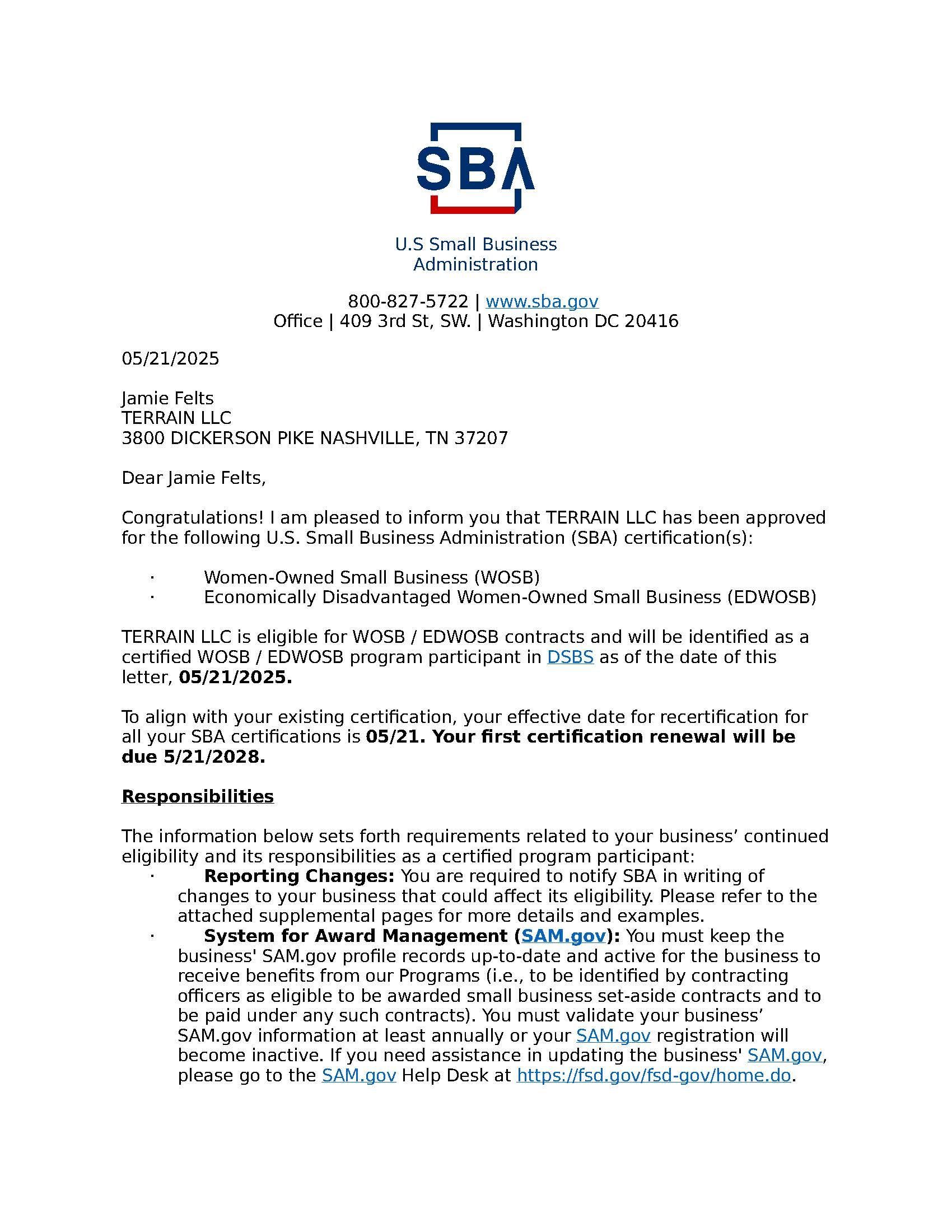 Blurry SBA letterhead on a white page with dense black text and a blue logo at top.