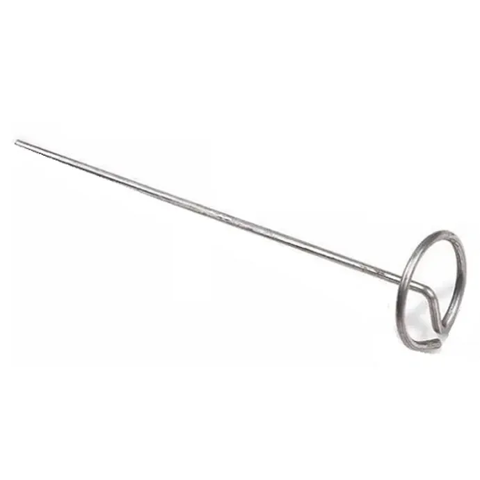 Metal wire whisk with a circular handle on a white background