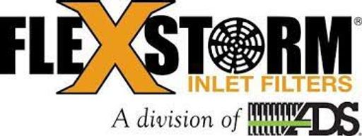 FlexStorm Inlet Filters logo with orange X, black text, and a small LDS division mark