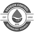 Black-and-white circular logo for the Erosion Control Technology Council (ECTC) with a droplet and shield icon.