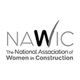 NAWIC logo for The National Association of Women in Construction, black text with orange accent line.