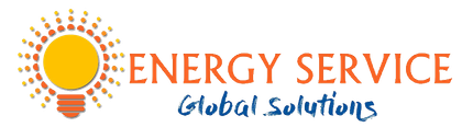 Logo di Energy Service Global Solutions con icona di sole/lampadina arancione e testo blu.