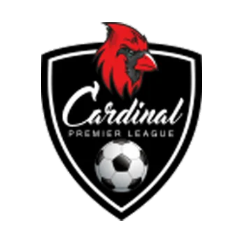 Black shield logo with red cardinal and soccer ball, labeled “Cardinal Premier League.”