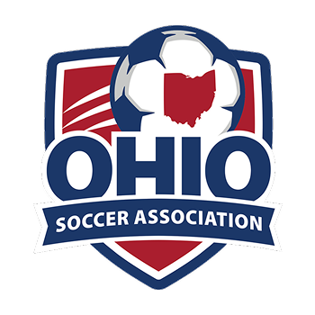 Ohio Soccer Association logo with blue shield, red accents, and soccer ball above “OHIO” text