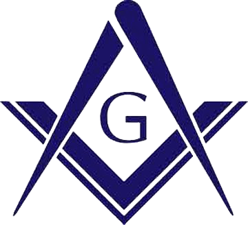Blue Freemason symbol: compass and square enclosing letter