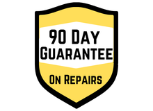 A shield with the words 90 day guarantee on repairs on it
