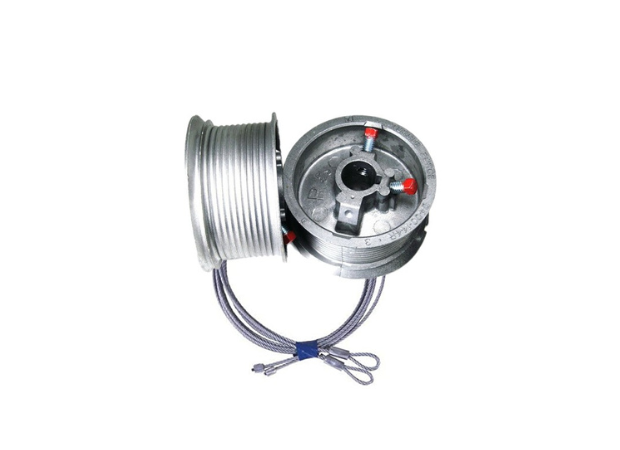 A pair of wheels with wires attached to them on a white background.