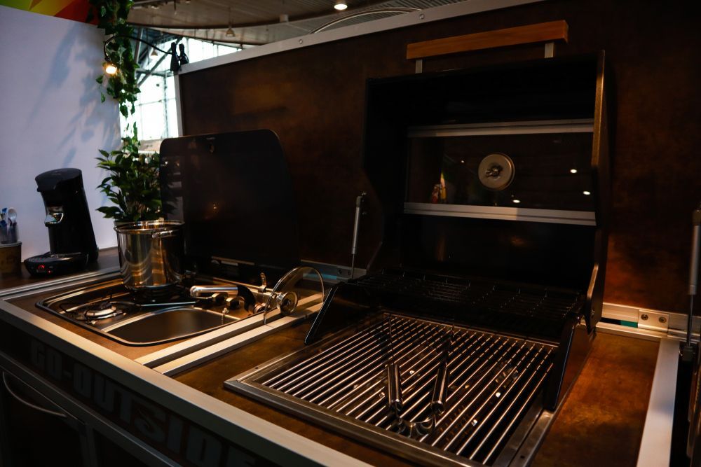 Outdoor Kitchen With Grill, Sink, and Stovetop — Total Caravan Repairs in Taree, NSW