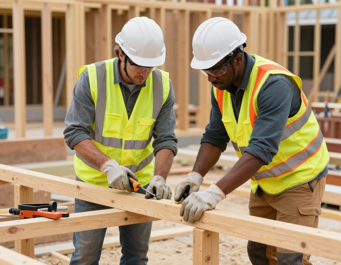 Person working alongside a mentor on a construction task