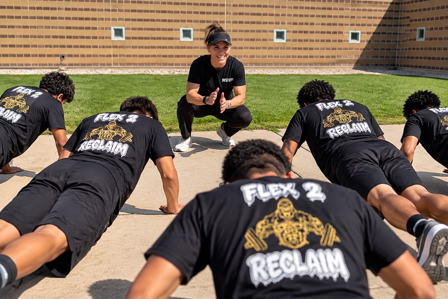 Youth group fitness and leadership exercise outdoors