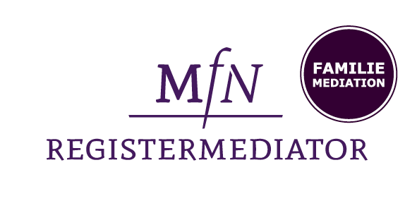 Het logo voor mfn registermediator is paars en wit