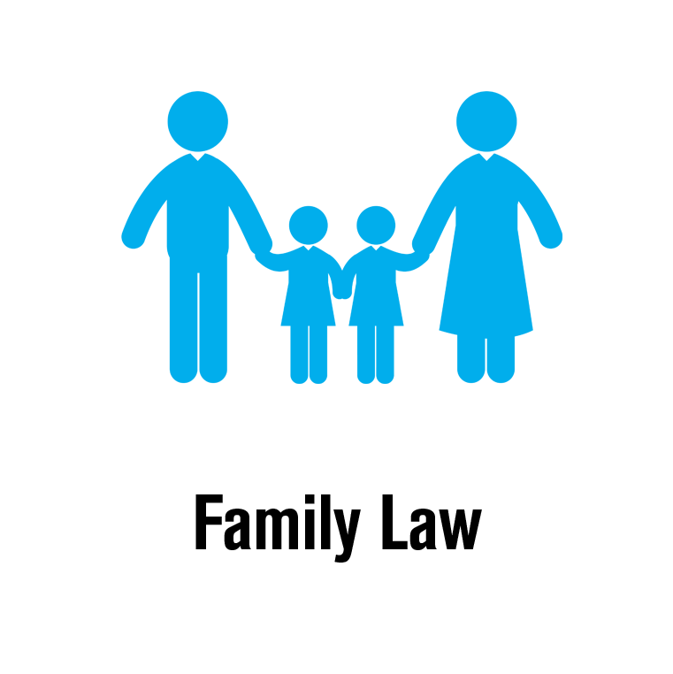 Blue icon of two adults and two children holding hands, with the text 
