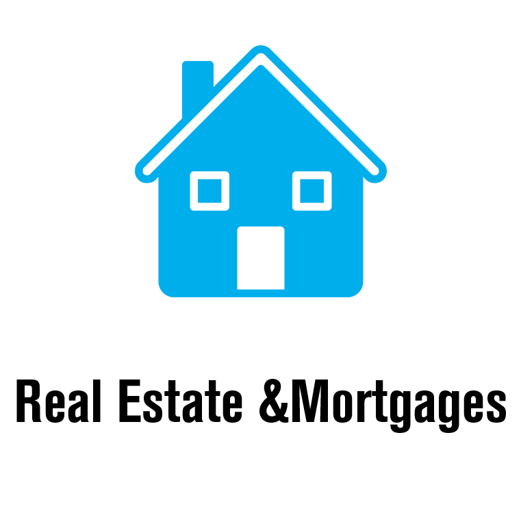 A blue icon of a house above the text 