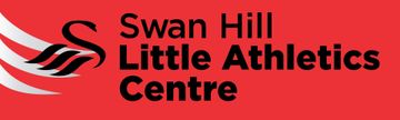 Logo for Swan Hill Little Athletics Centre: black text on red background, with a swan symbol.