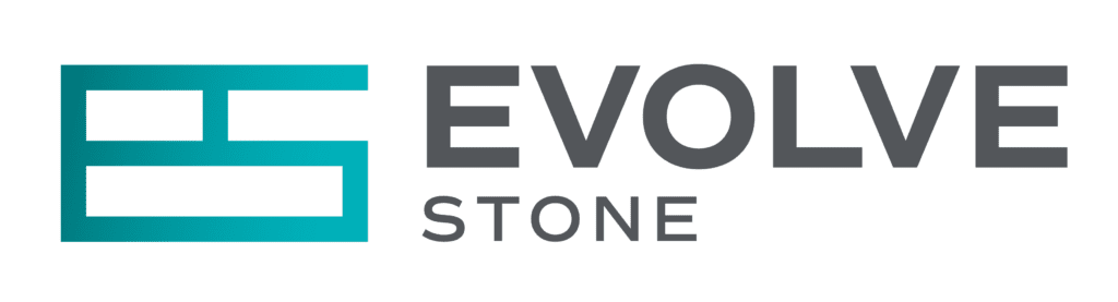EVOLVE Stone logo with teal “ES” icon and gray text on white background