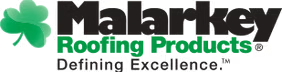 Malarkey Roofing Products logo with green clover and “Defining Excellence.” tagline
